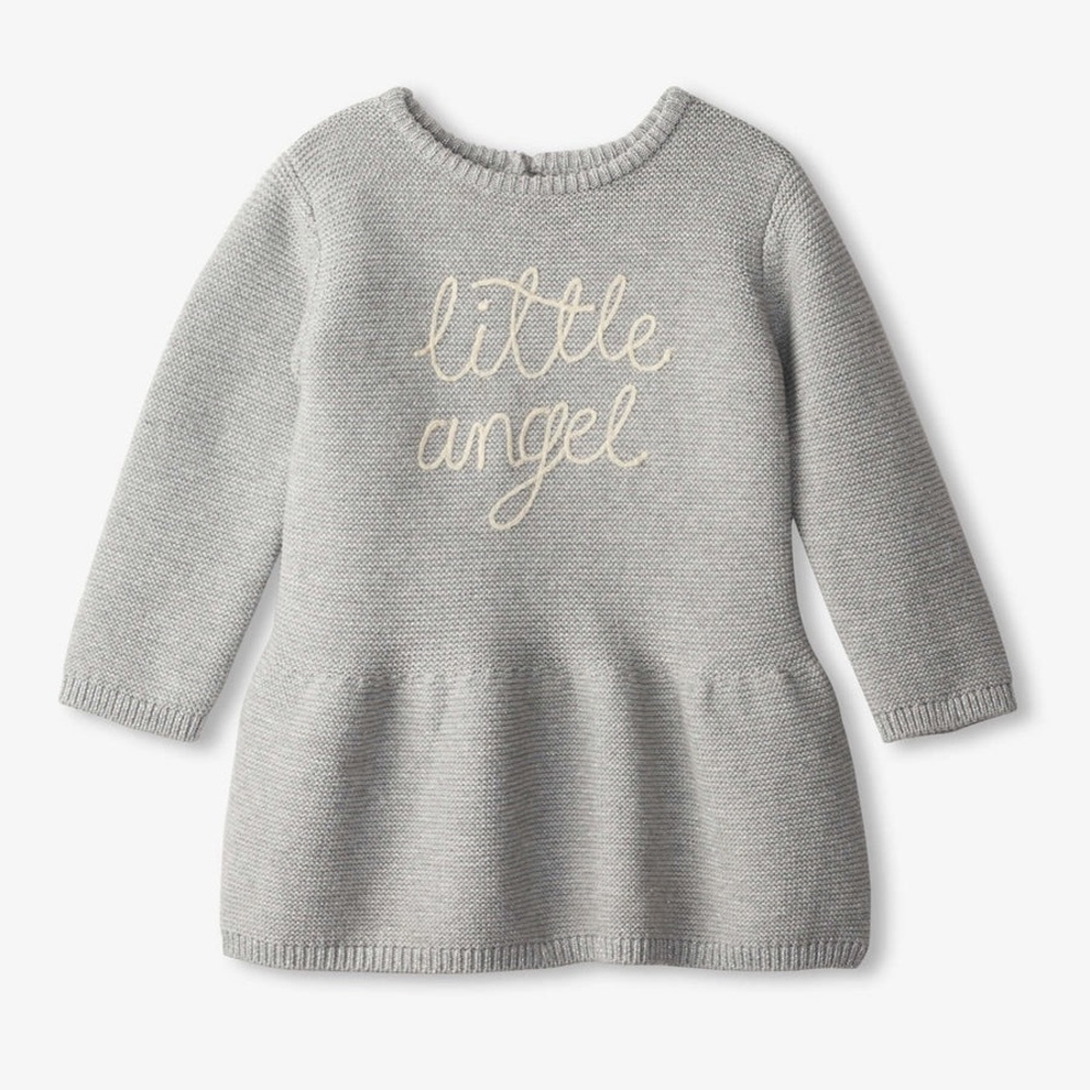 Hatley Baby ‘Little Angel’ Gray Knit Sweater Dress with Embroidery Details